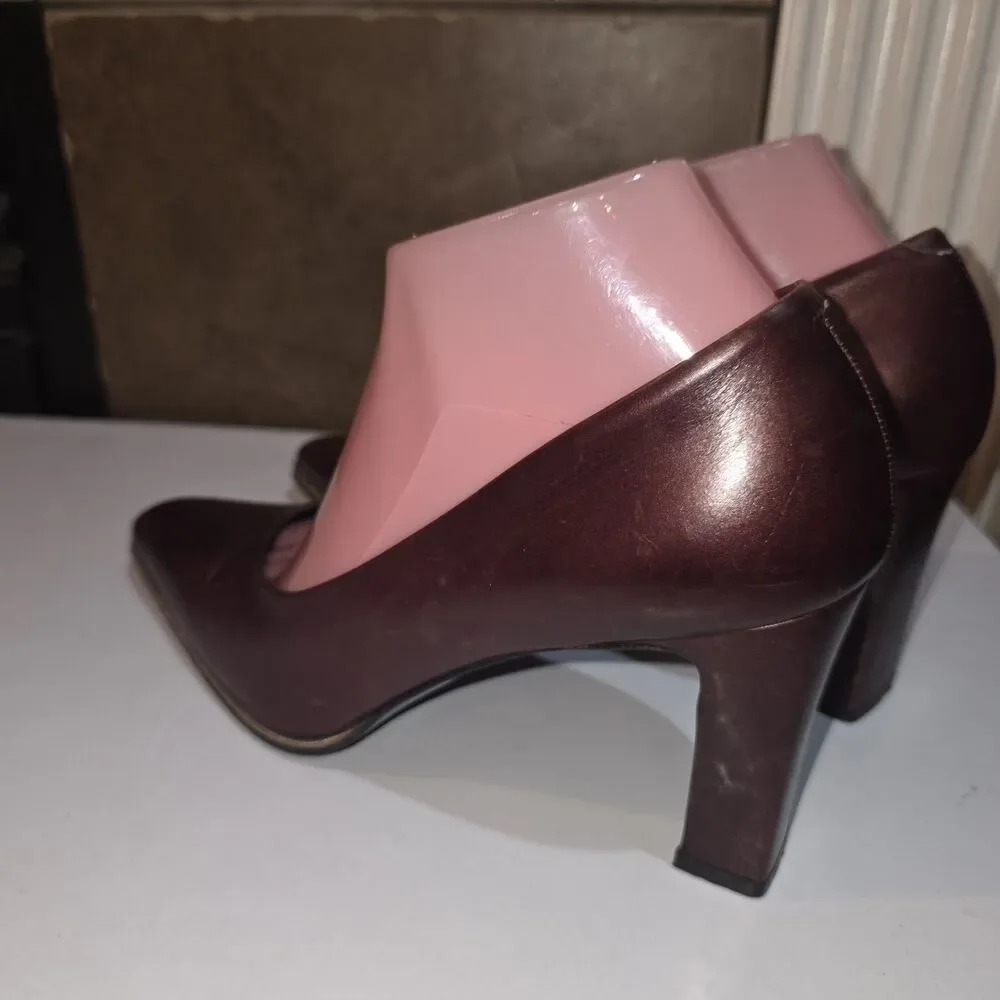 AMALFI ITALIAN Sz 9 Maroon Leather Vintage Distressed Slip On Pump Heels Italy